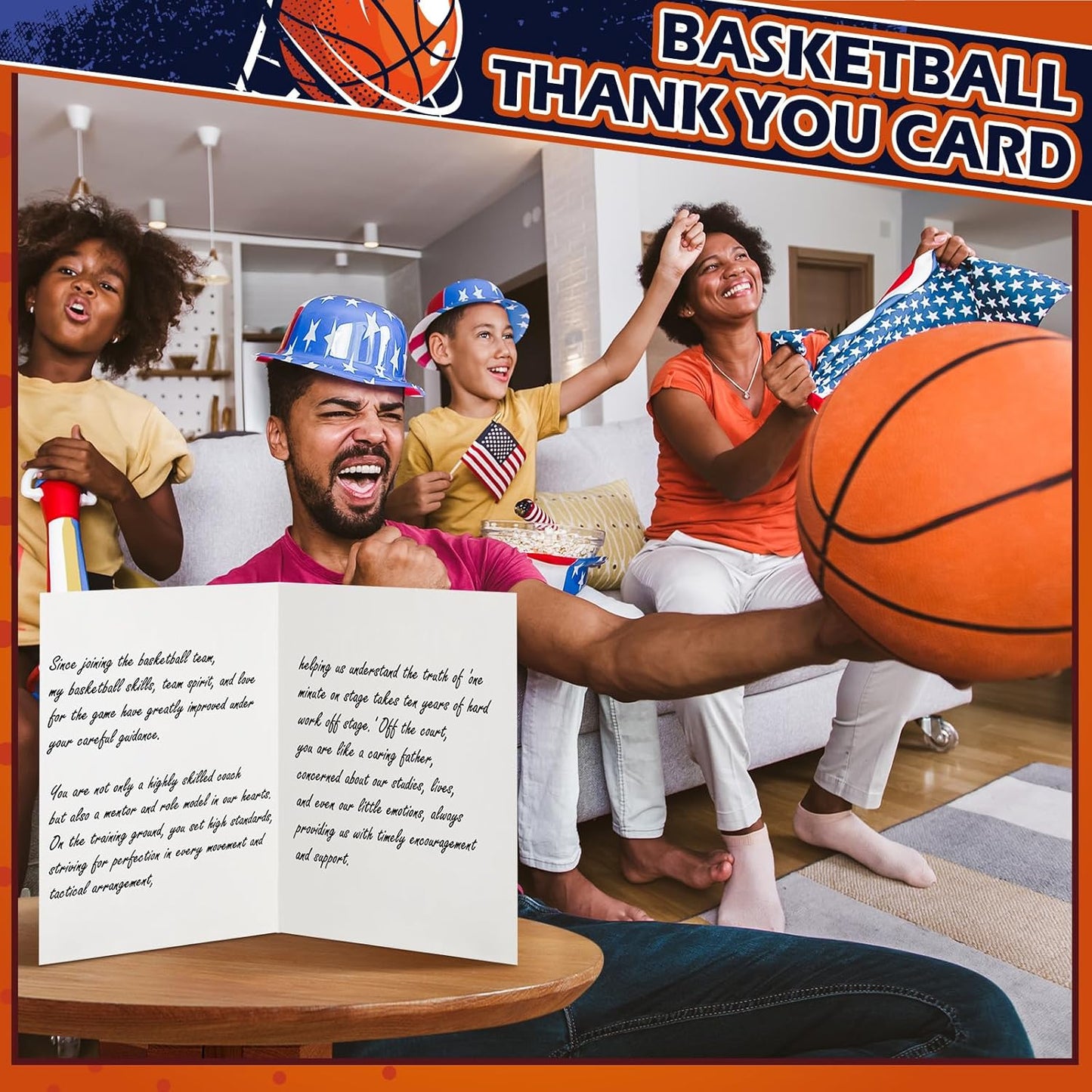 6 Pack Jumbo Thank You Card for Coach with Envelopes 8.5x11 Inch Thank You Cards Gifts from the Team Group Sports Themed Greeting Cards for Teacher Appreciation Gift(Basketball)