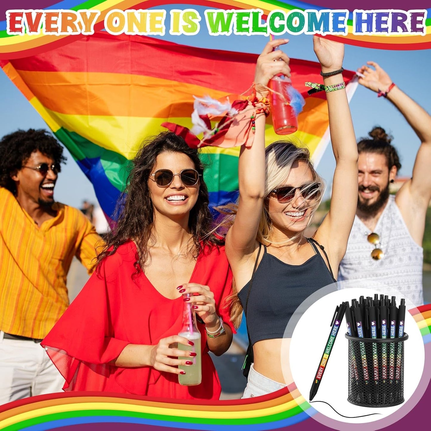 48 Pcs Pride Ballpoint Pen Month Lgbtq Rainbow Party Favors Black Ink Retractable Ballpoint Pens for Gay Lesbian Gifts Gay Party Supplies Favors Accessories in Bulk