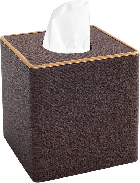 Tissue Box Cover Square Tissue Box Holder PU Leather Facial Organizer with Magnetic Bottom,Decorative Napkin Caddy for Vanity Dresser Night Stand Table Countertop Home Office Car,Coffee
