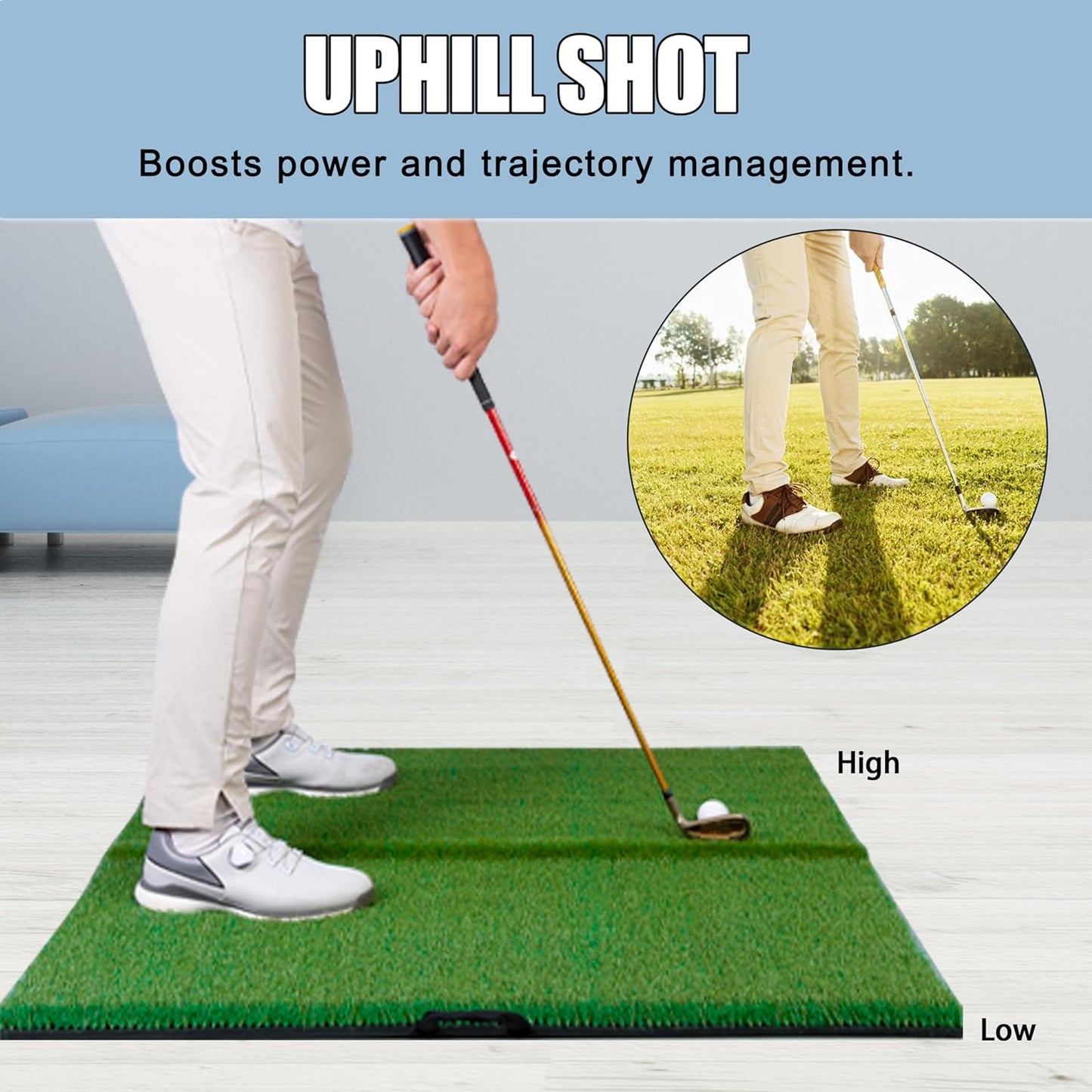 PGM 40"x 40" Golf Practice Mat - 4 Adjustable Slopes - Indoor/Outdoor Golf Training Mat