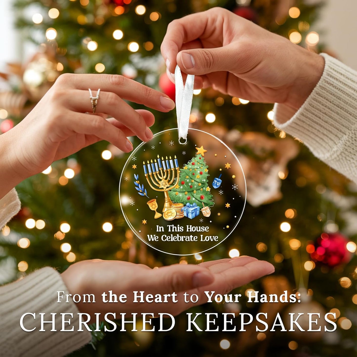 HEXMOZ Hanukkah Gifts - Hanukkah Ornaments for Tree, Jewish Ornaments, Chanukkah Christmas Ornament - Jewish for Women, Men, Adults - Acrylic 2025 Ornament Decoration for Home