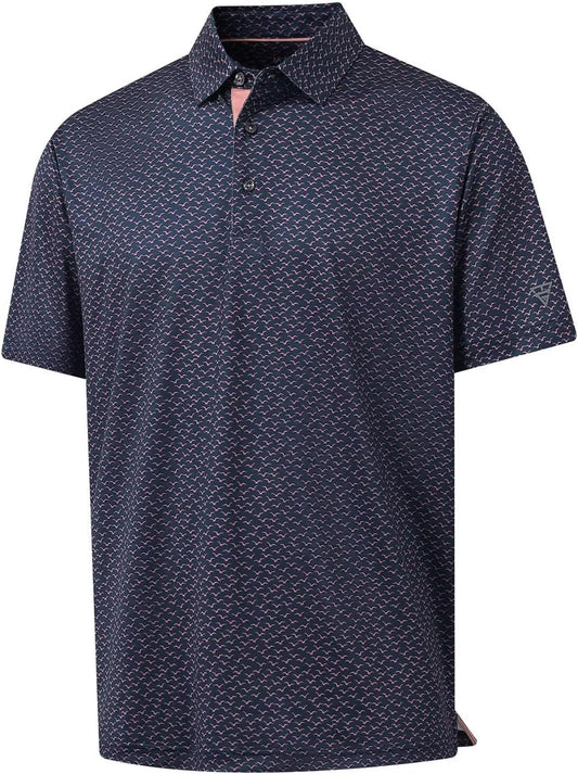 M MAELREG Mens Golf Shirt Short Sleeve Dry Fit Print Moisture Wicking Performance Patterns Collared Polo Shirt