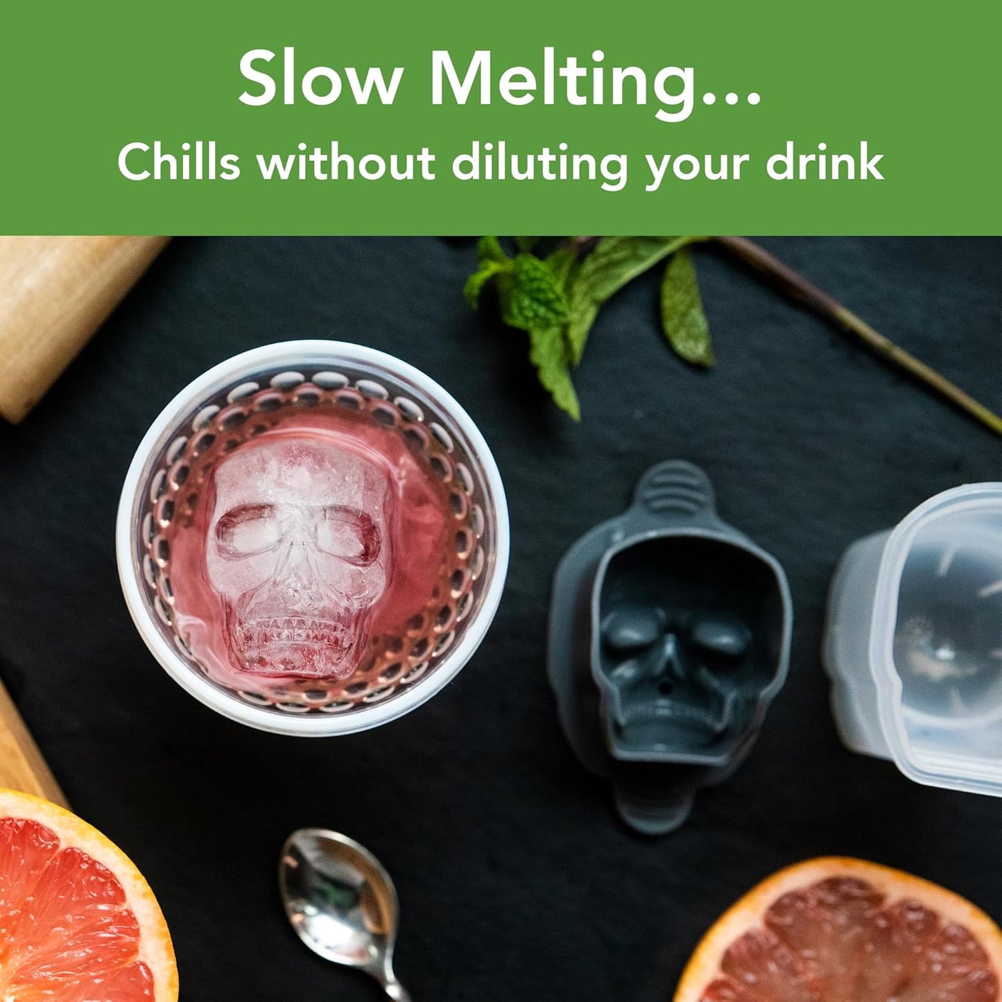 Tovolo Skull Shaped Ice Molds, Set of 2 - Large Skull Ice Mold Gift - Unique Ice Mold Chills Drinks - Odor-Free Freezer Storage, Dishwasher-Safe