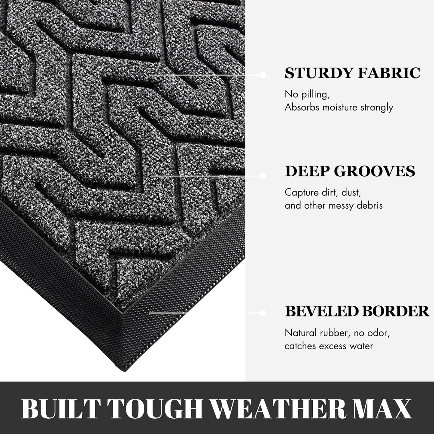 Yimobra Large Door Mat Outside Entrance 47x24, Waterproof Heavy Duty Outdoor Mats for Front Door, Non Slip Rubber Entry Mat for Garage Patio Indoor, Easy Clean, Mix Grey