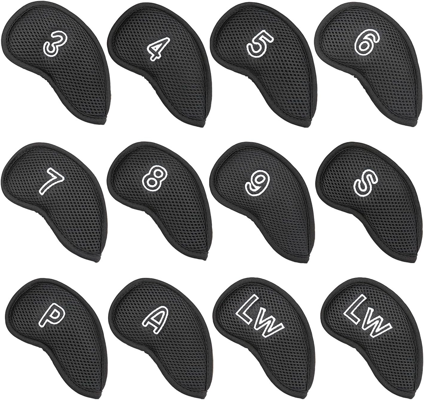OGECLF Black Thick Mesh Golf Iron Head Covers 3,4,5,6,7,8,9,P,S,A,Lw,Lw fit Right Hand Irons