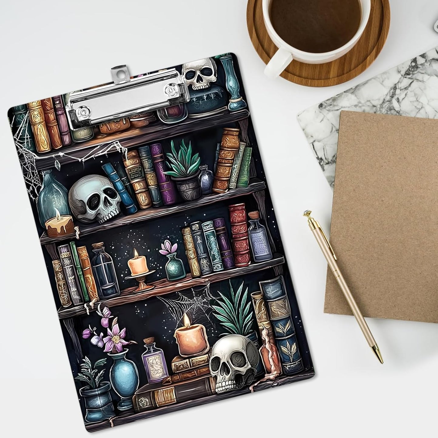 Plastic A4 Clipboards, Cute Fashion Clipboard Decorative, 12.2" x 8.7" Standard A4 Size Clipboards, Plastic Acrylic Clipboard for Teacher, Social Worker, Students,Women, Office Supplies (Bookshelf)