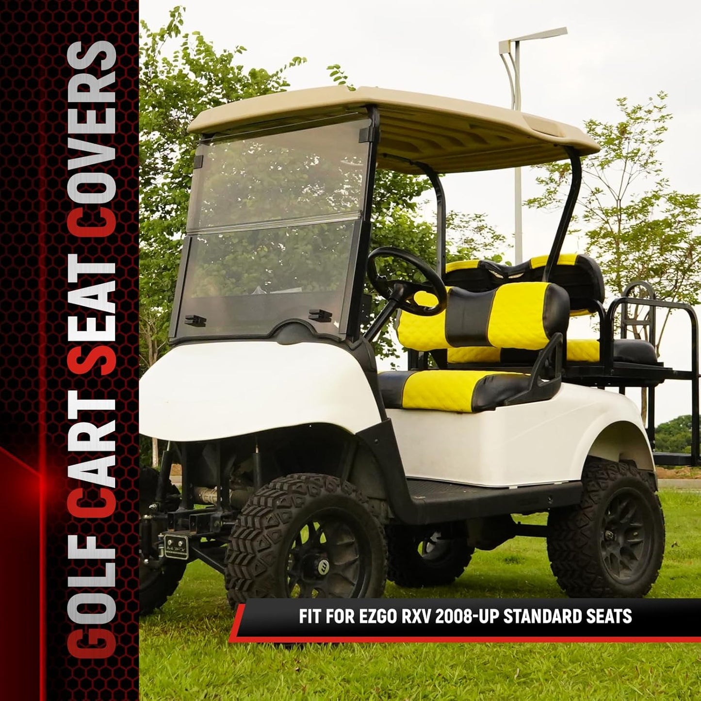 Golf Cart Seat Covers for EZGO RXV 2008 Up Front OEM Universal Seat Cushion, Marine Grade Vinyl Leather EZGO RXV Seat Covers/Easy to Install-Yellow (2PCS)