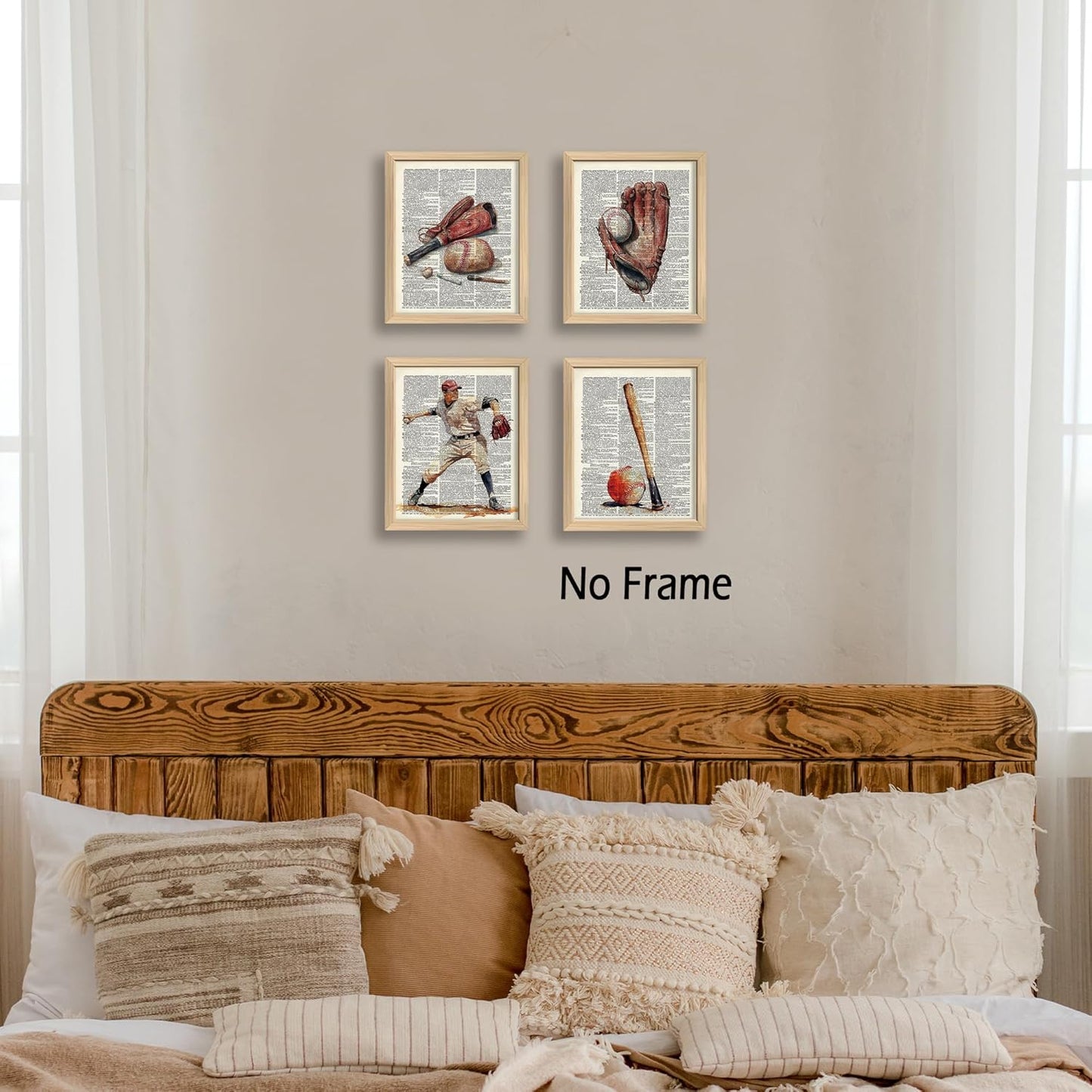 KSDUT Retro Baseball Wall Decor Art Set of 4 - Vintage Artwork Poster Prints Gym Club Wall Decor Baseball Gifts Wall Art for Office Games Sports Room Decorations - 8"x10" Unframed