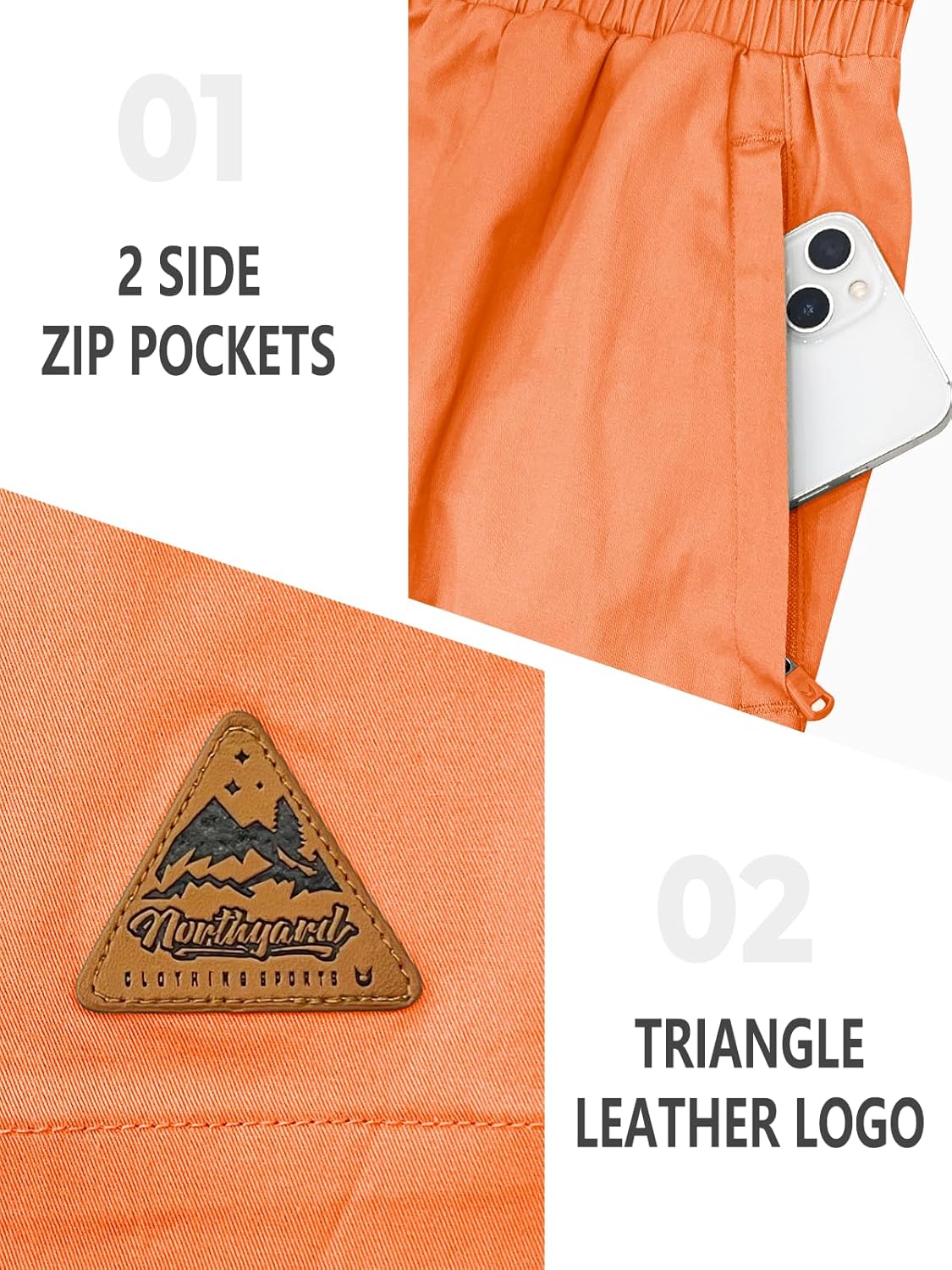 NORTHYARD Mens Casual Shorts-Cotton 9" Golf Hiking Drawstring Elastic Waist Work Shorts with Zipper Pockets