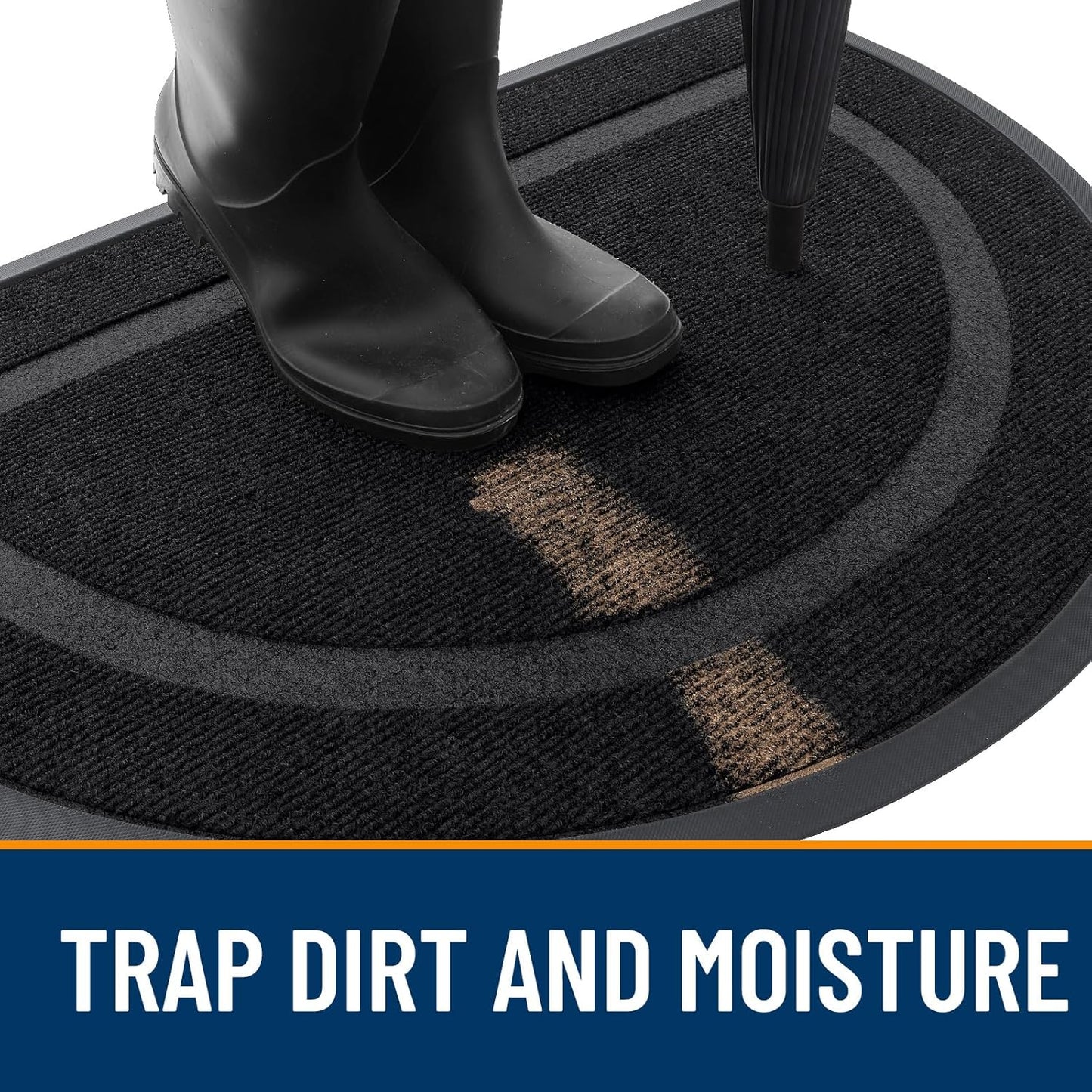 OLANLY Half Circle Door Mat Indoor Outdoor Entrance Welcome, Waterproof All-Season, All-Weather Doormat, Sturdy Natural Rubber, Low Profile, Easy Clean Patio Porch Entryway Mat, 59x35, Black