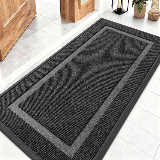 OLANLY Front Door Mat Indoor Outdoor Entrance, Waterproof All-Season, All-Weather Doormat, Sturdy Natural Rubber, Fade Resistant, Low Profile, Easy Clean Patio Porch Entryway Mat, 47x23, Black