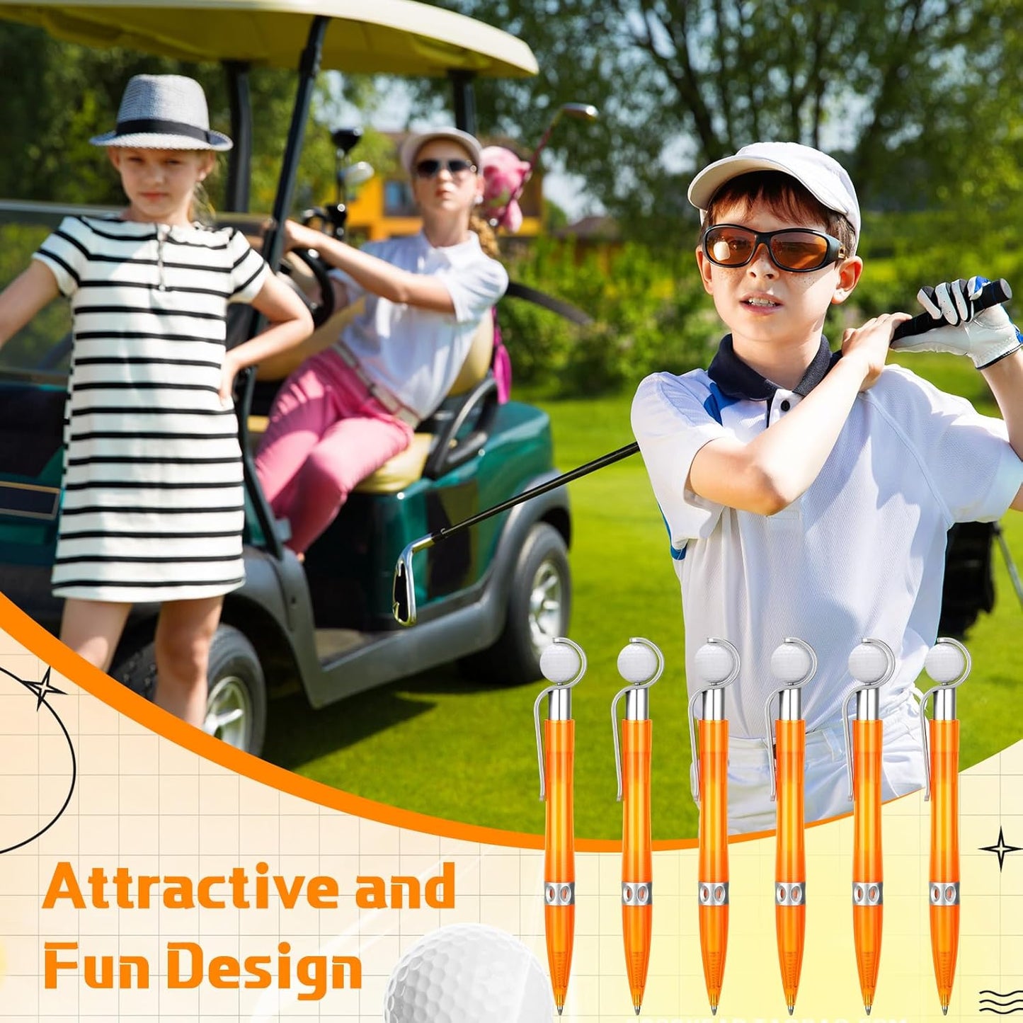 Zhanmai 24 Pcs Golf Ball Pen Sports Ballpoint Pens Golf Pens Golf Party Favors Cool Writing Pen for Stationery School(Orange)