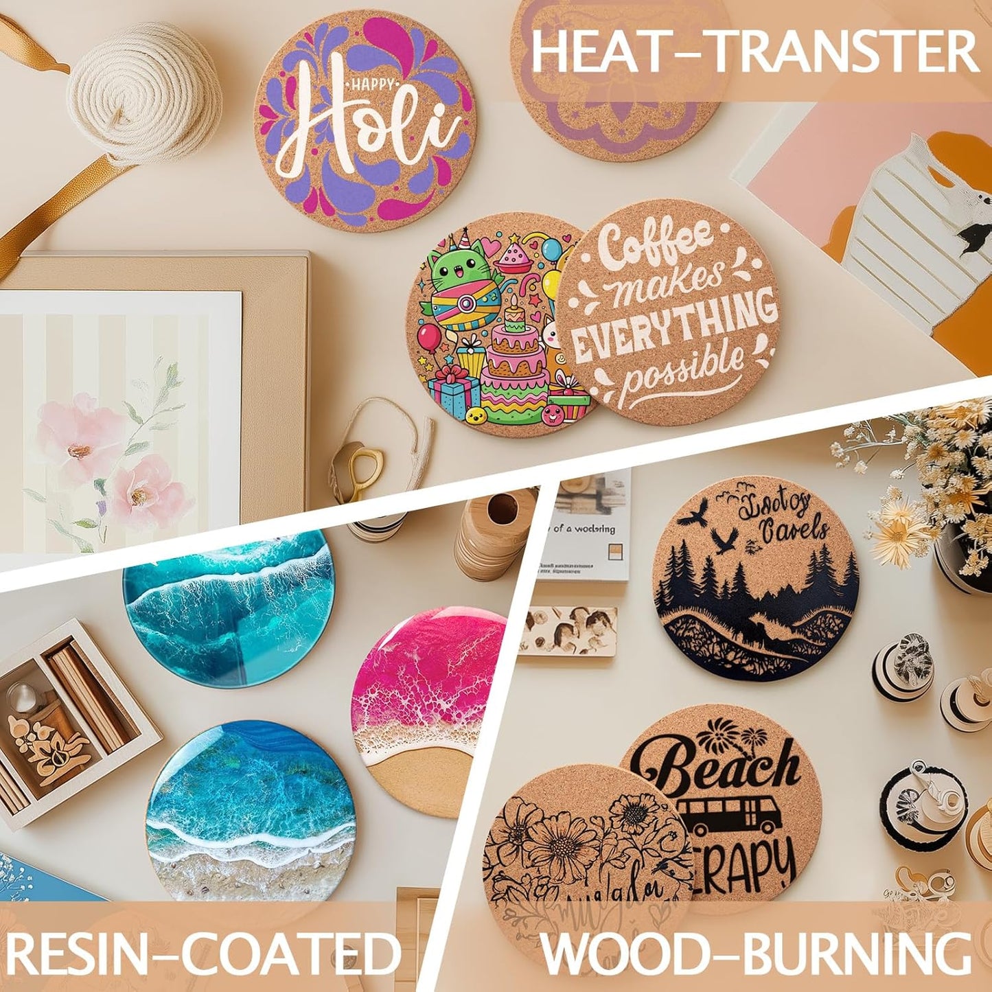 160 Pieces Cork Coasters for Drinks, GOH DODD Thicken Absorbent Blank Coasters for DIY Crafts Laser Engraving Sublimation Wood Burning Plants Painting Housewarming Gifts Wedding, Round, 4 Inch