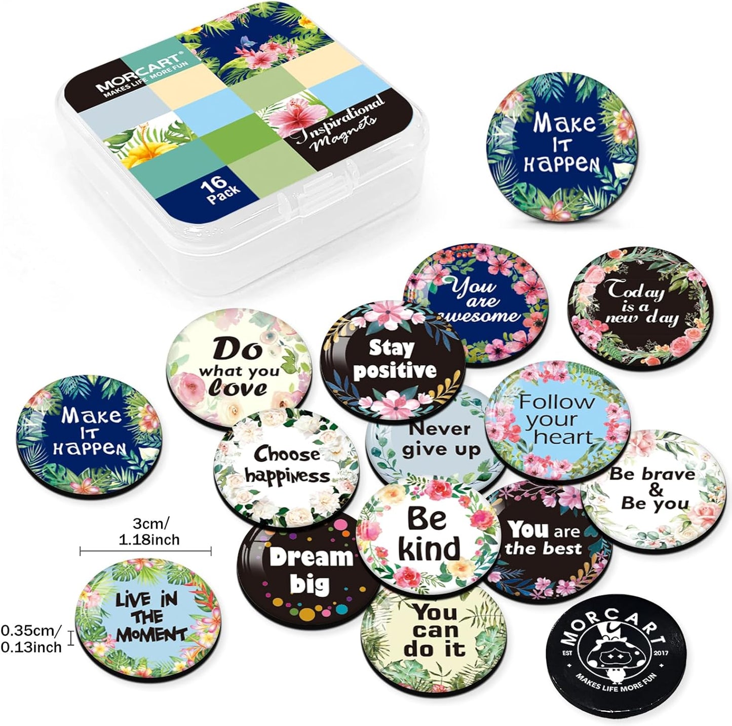 MORCART 16PCS Inspirational Magnets for Fridge Refrigerator Motivational Quote Magnets Decorative for Locker Whiteboard Cabinet Office Kitchen Blackboard