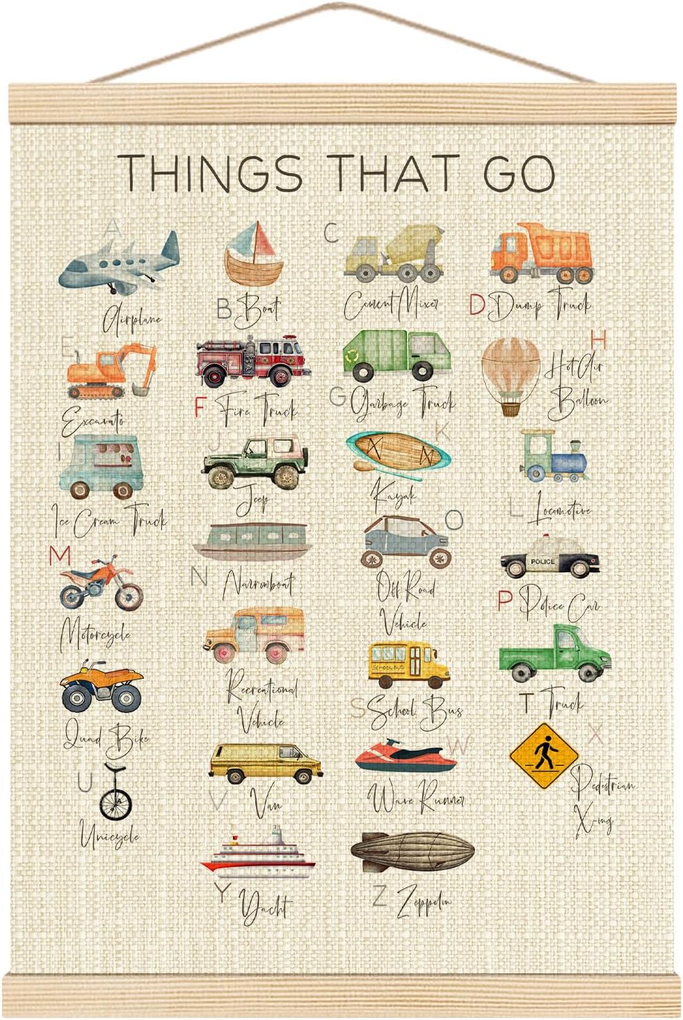 Boat Wades Transportation Alphabet Wooden Poster Hangers 12x16 Inch,Abc Alphabet Transportation Poster Hanger Frame,Cartoon Vehicle Kids Room Nursery Decor Wall Art Hanging