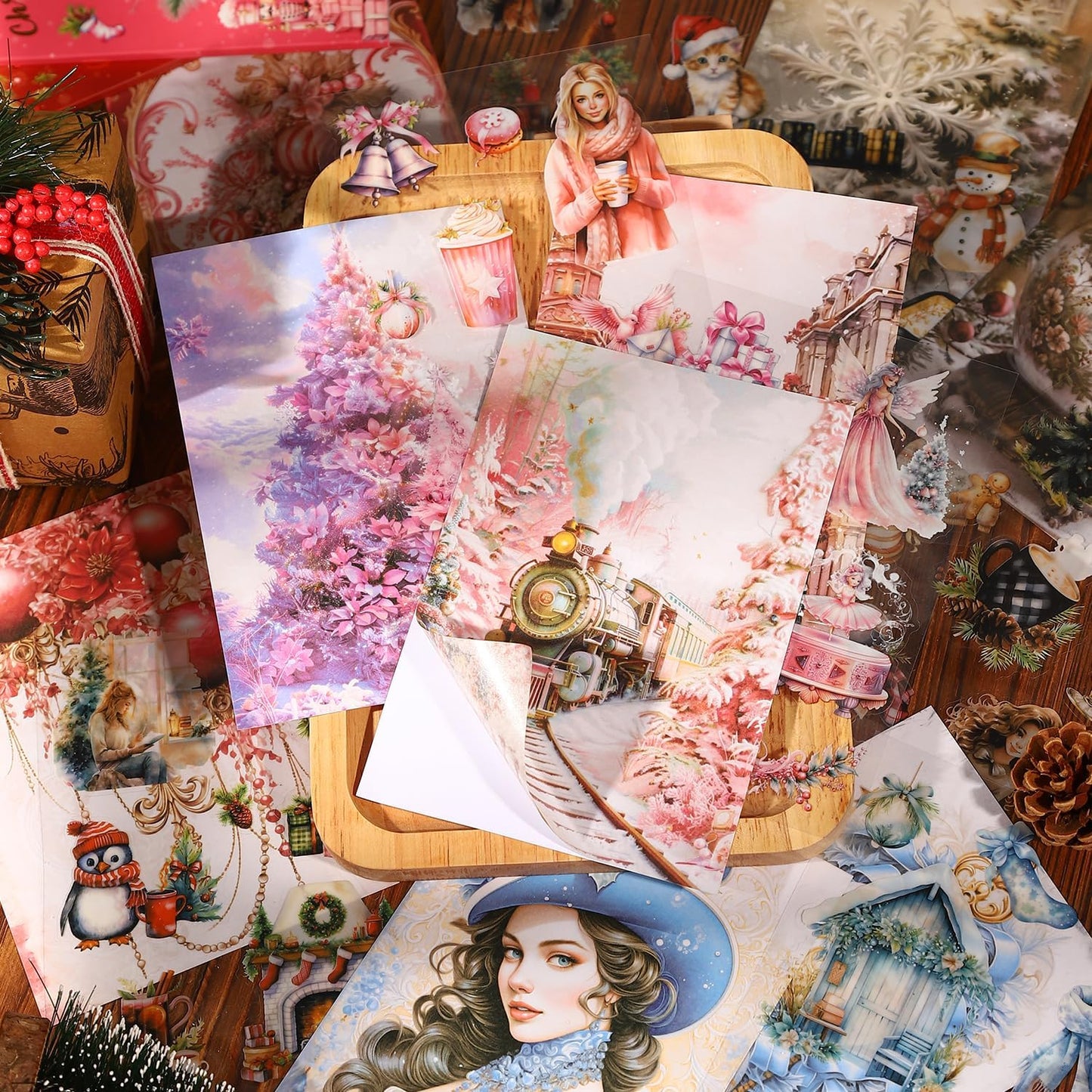 4-Pack Christmas PET & Washi Sticker Book Set – 80 Sheets of Festive Pre-Cut Stickers for Scrapbooking, Journaling, DIY Crafts, and Holiday Gift Wrapping