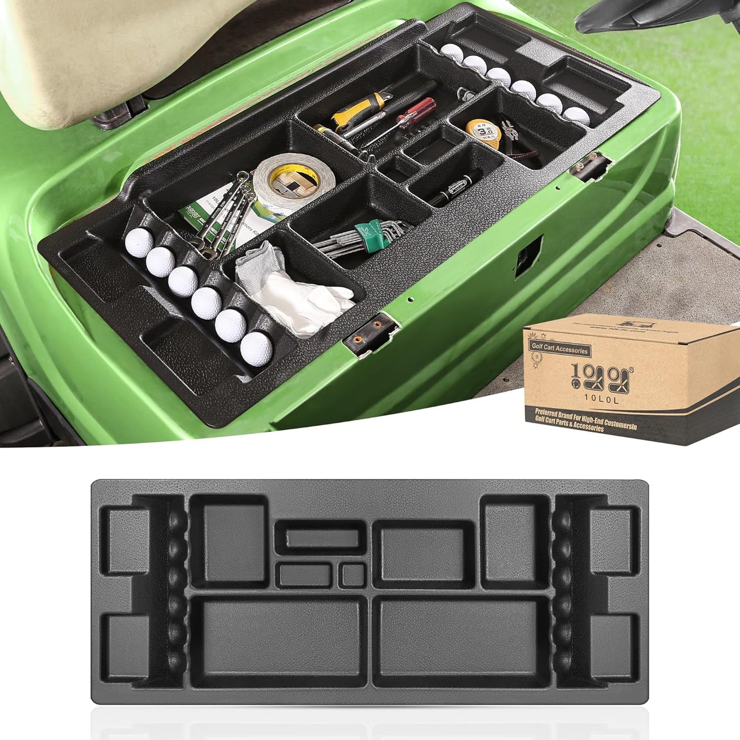 10L0L Golf Cart Under Seat Storage Tray Fits EZGO TXT, RXV, Club Car DS, Club Car Precedent, Yamaha G29, Electric Vehicle with Original Trojan Battery Underseat Organizer Container Holder Plate