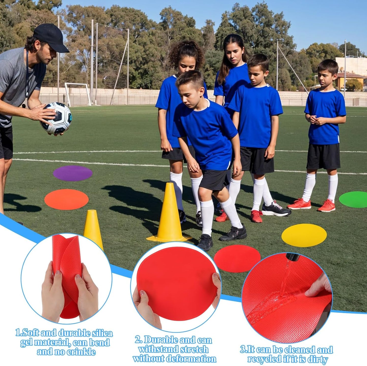 MAQUITA 18 Pcs 9inch Spot Markers Flat Field Cones,Non Slip Spot Floor Dots for Soccer Basketball Baseball Sports Speed Agility Training