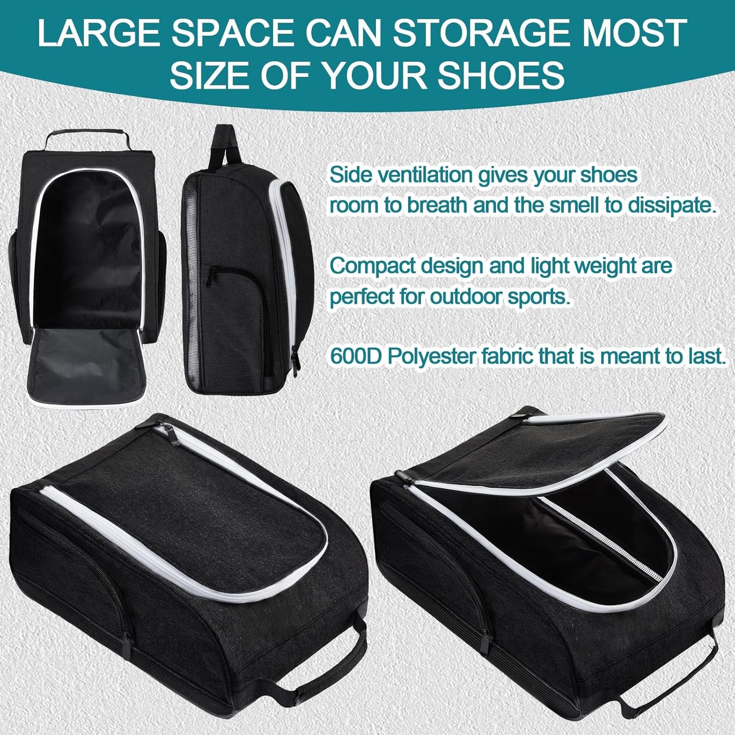 Funtery 2 Pcs Golf Shoe Bag for Travel Zippered Sports Shoe Carrier Tote Bags Golf Accessories with Ventilation Outside Pocket for Balls Tees Socks Accessories Men Women