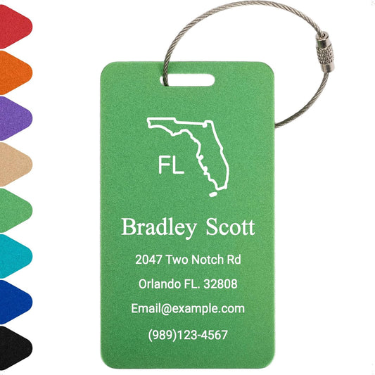 Personalized Luggage Tags for Suitcases Custom Metal Name Tags for Backpacks Bags Travel - Vertical (Green)