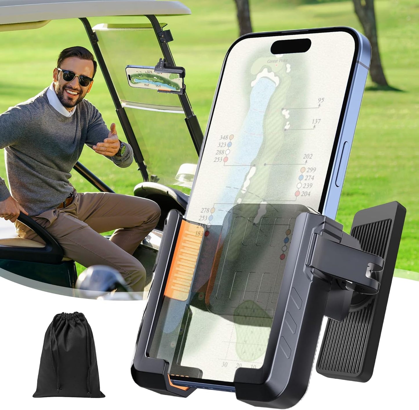 Magnetic Golf Cart Phone Holder, Golf Cart Phone Mount with N52 Magnets Compatible with EZGO, Club Car, Yamaha, Golf Cart Accessories for iPhone, Samsung, Google Pixel & More