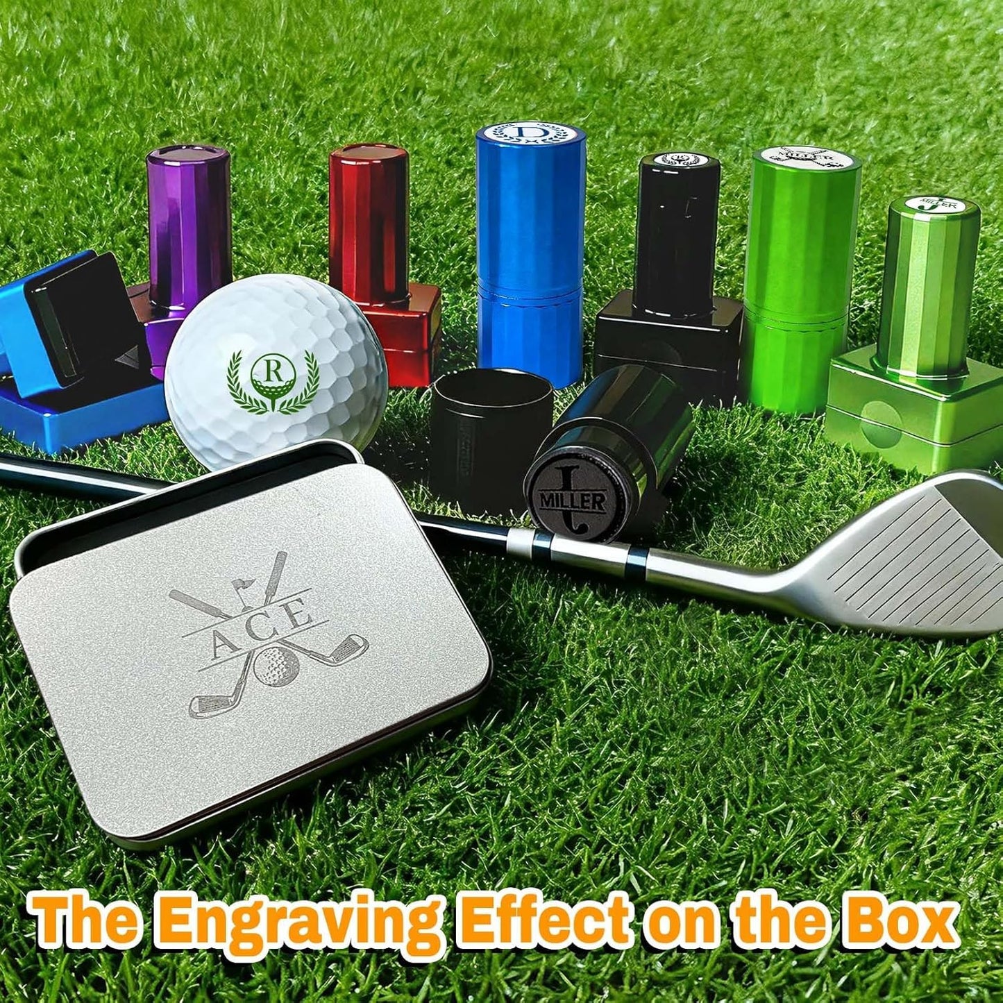 Lihome Golf Ball Stamp Personalized - Durable Waterproof Reusable Ink Stamper, Custom Golf Gift for Men, Dad, Retirement, Father's Day, Birthday & Christmas