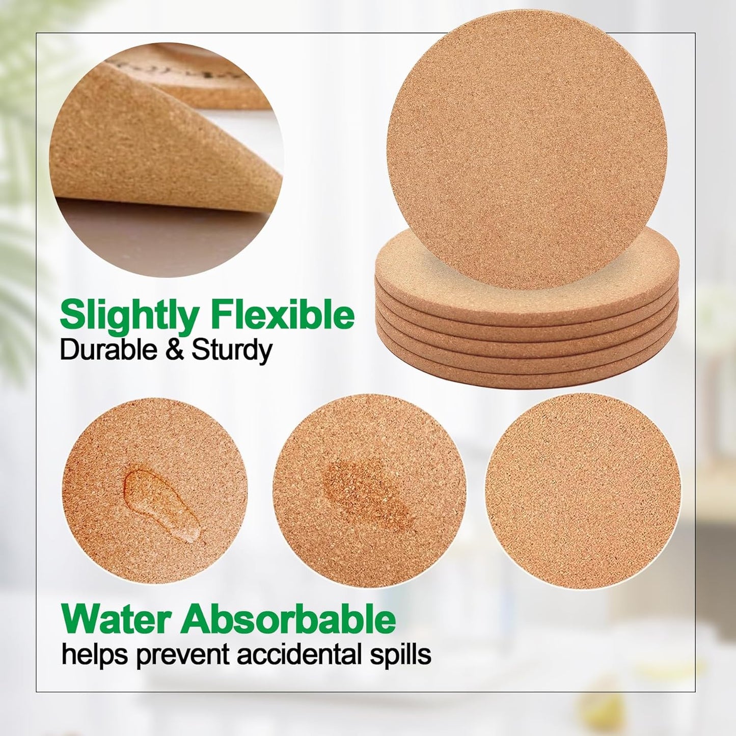 Cork Trivet, 4 Pack High Density Thick Cork Coasters Set for Hot Dishes, 7.5 Inch Heat Resistant Multifunctional, Hot Pads for Kitchen, Table, Countertops