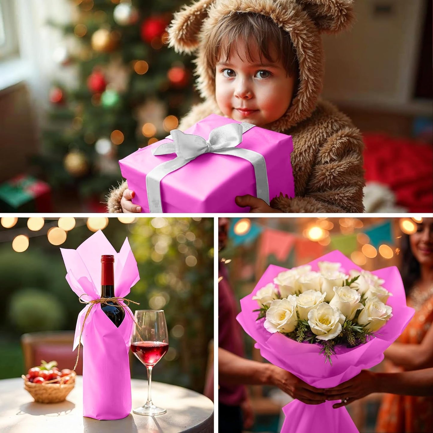 SANZIX 150 Sheets Pink Tissue Paper for Gift Bags Bulk 14"x20"- Hot Pink Tissue Paper Bulk for Gift Wrap, Christmas Gifts, Birthday, Valentine’s Day, Bridal & Baby Shower, Holiday & Xmas Decorations