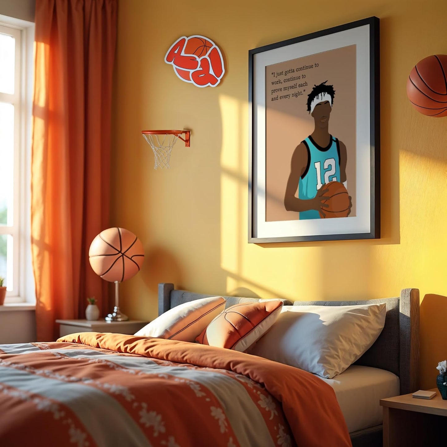 LOLUIS Motivational Basketball Superstar Hand-Drawn Artwork Sport Quote Wall Art Decorations (Unframed 16"x20", Basketball Player 2)