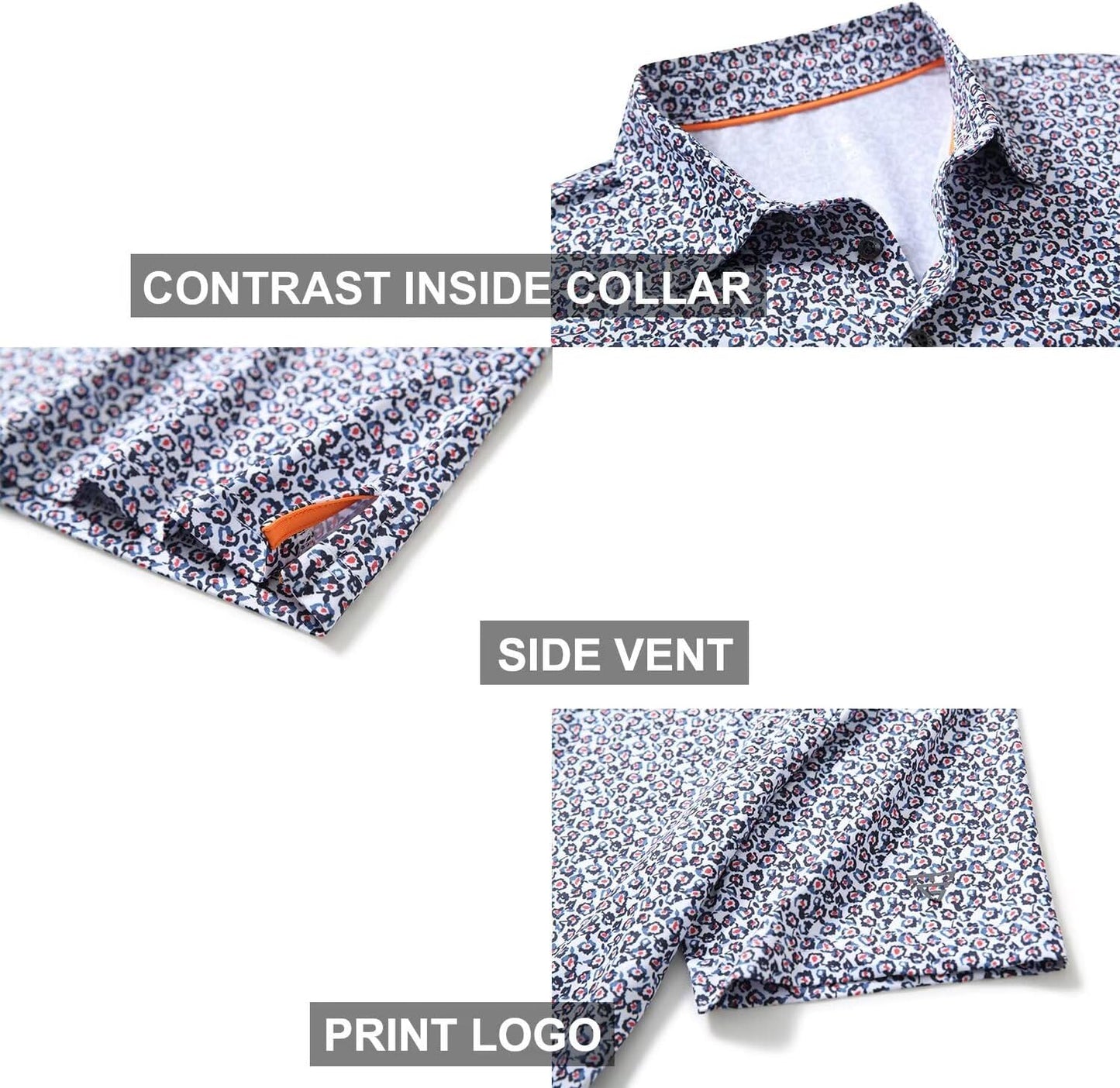 Golf Shirts for Men Dry Fit Short Sleeve Print Performance Moisture Wicking Polo Shirt