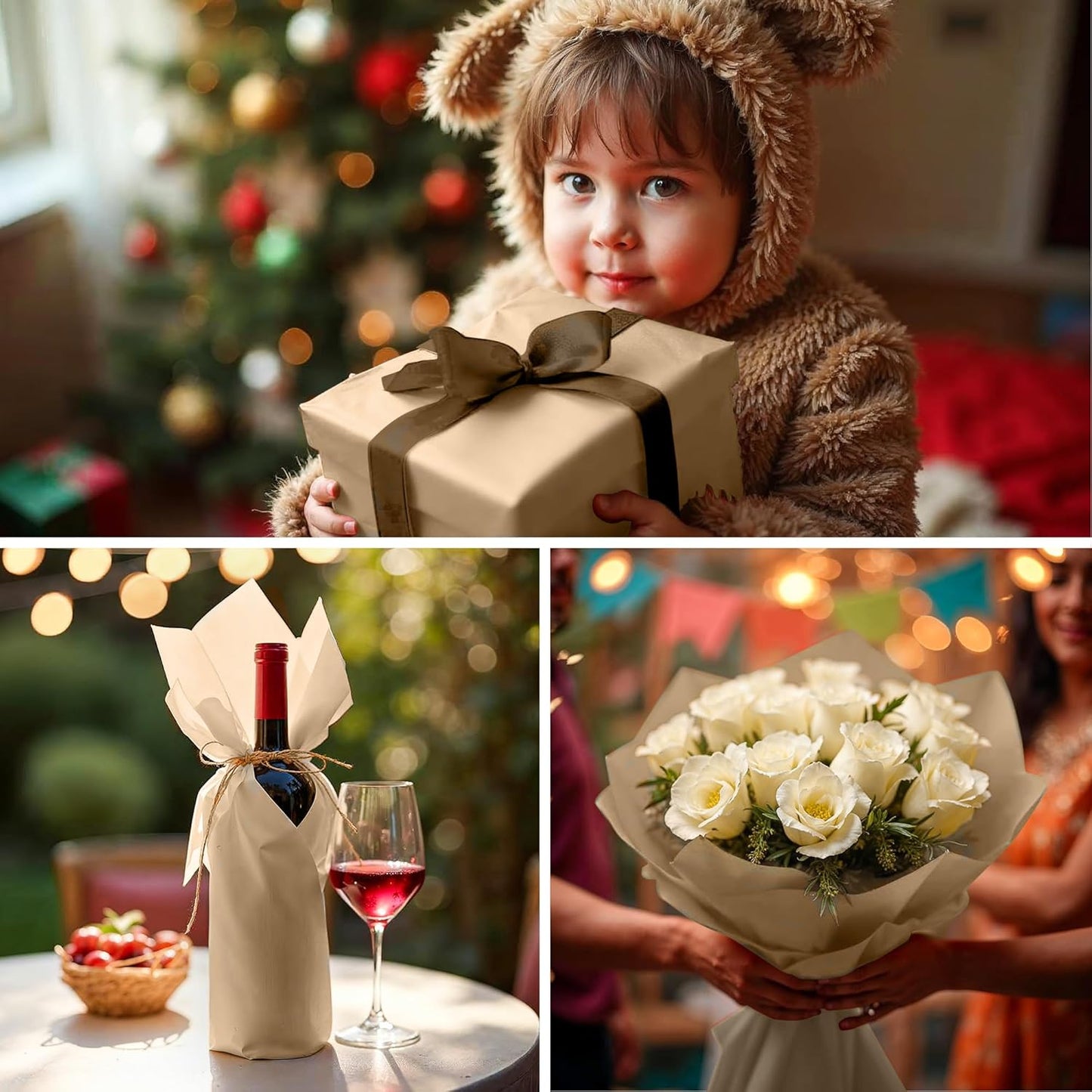 SANZIX 150 Sheets Kraft Tissue Paper for Gift Bags Bulk 14x20 Inch - Brown Wrapping Paper for Gifts Wrap, Wedding, Birthday & Holiday Brown Flower Wrapping Tissue for Decorations & DIY Crafts