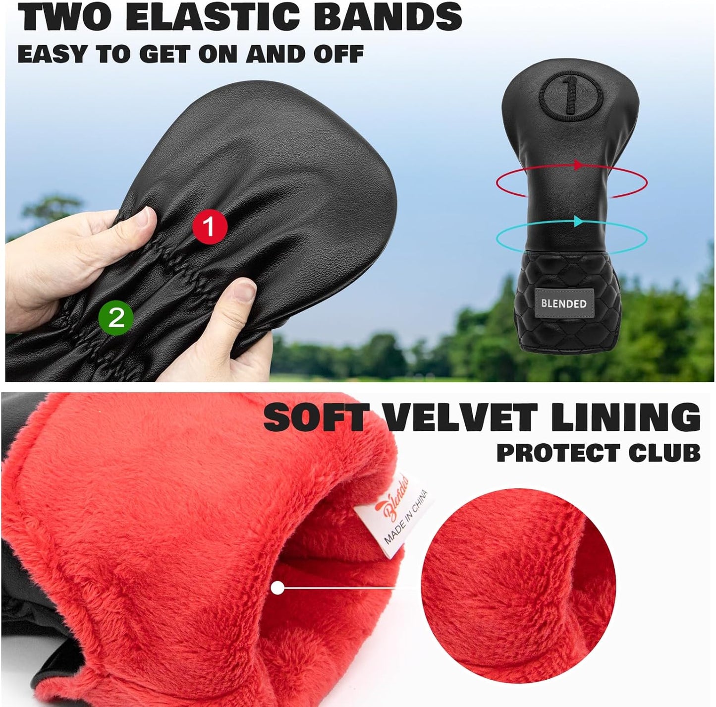 Golf Club Covers Black Golf Head Covers Driver Covers Fariway Wood Headcover Hybrid Covers Leather 3 Wood Headcover Golf Headcover with Number Tag for All Brand