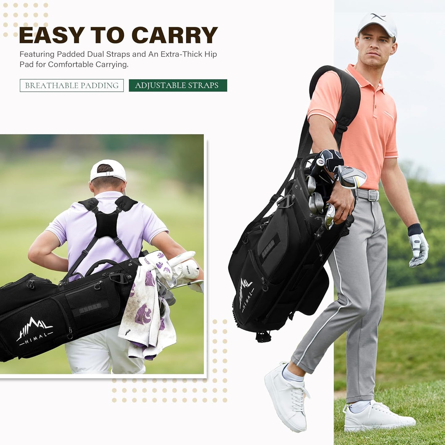 Golf Stand Bag with 7 Way Top Dividers, Lightweight Golf Bags for Men Women with Multiple Pockets, Dual Straps