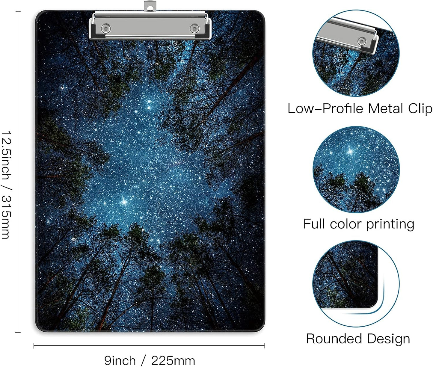 Plastic A4 Clipboards, Cute Clip Board Stardard Letter Size 9 x 12.5 in, Office Decorative for Students Women Men and Kids, Night Sky