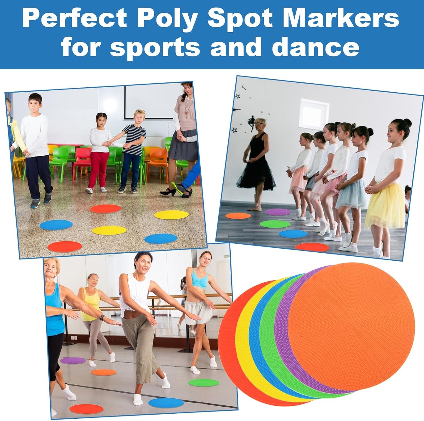 18 PCS 9 Inch Poly Spot Markers Non Slip Flat Field Cones, Spot Floor Dots with Bag, Poly Spots for Gym Floor Exercise Drills, Sports, Games, Speed Agility Training (6 Colors)