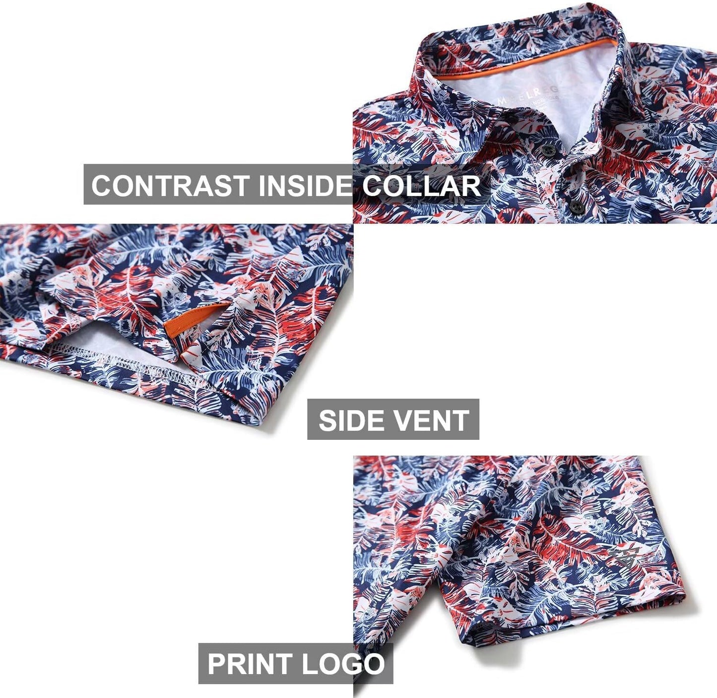 Golf Shirts for Men Dry Fit Short Sleeve Print Performance Moisture Wicking Polo Shirt