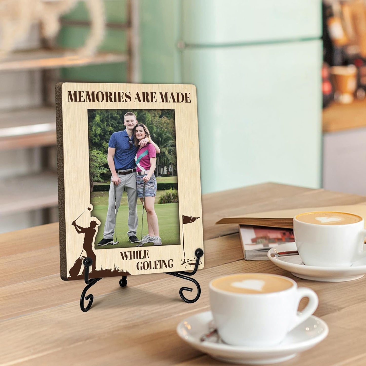 Special Golf Gifts for Family, Warm Memory Gifts for Female Male Friend, Golf Decorative Photo Frame, Vertical Wooden Picture Frame with Stand, Golfer Present, Home Office Desk Decor-B28