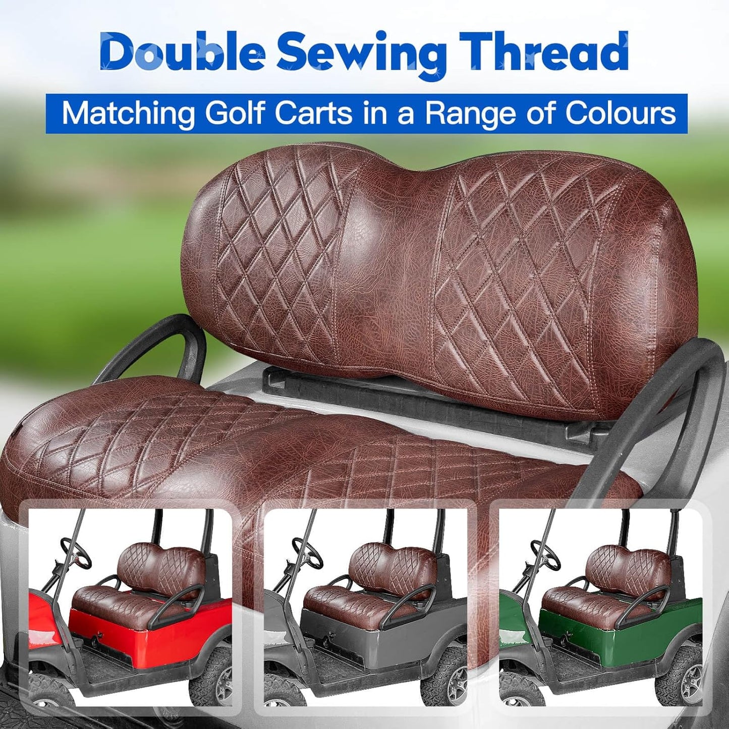 NOKINS Golf Cart Vinyl Diamond Seat Covers kit, Fit Club Car Precedent/Tempo/Onward Premium Front Seat Cushion, Soft/Scratch-Resistant/No Stapler Needed