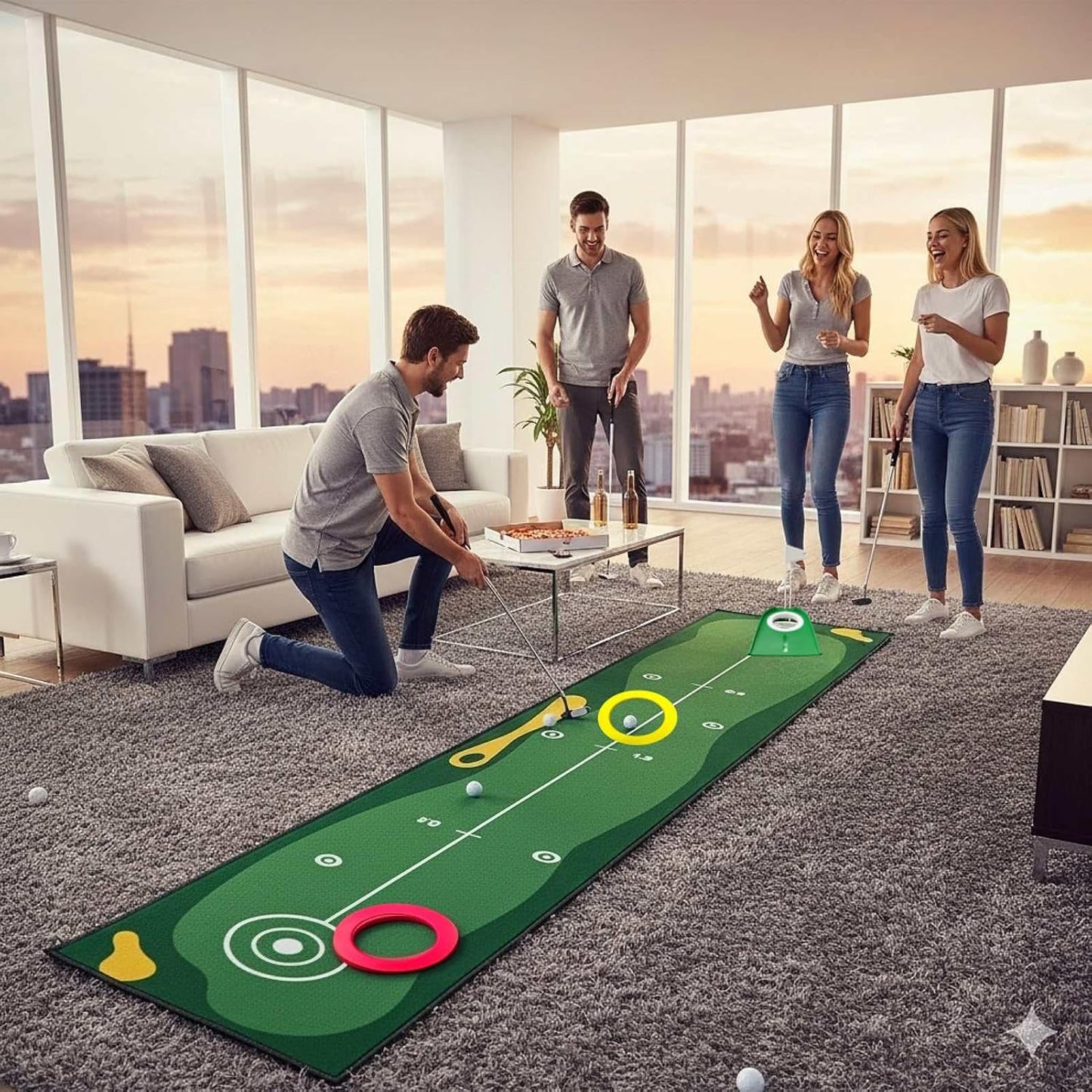 10ft Putting Green Indoor, Golf Putting Mat with Putting Mirror, Storage Bag, Putting Cup, Putting Ring, Roller Brush, Golf Mats Practice Outdoor & Indoor Use, Golf Gifts for Men Golfers