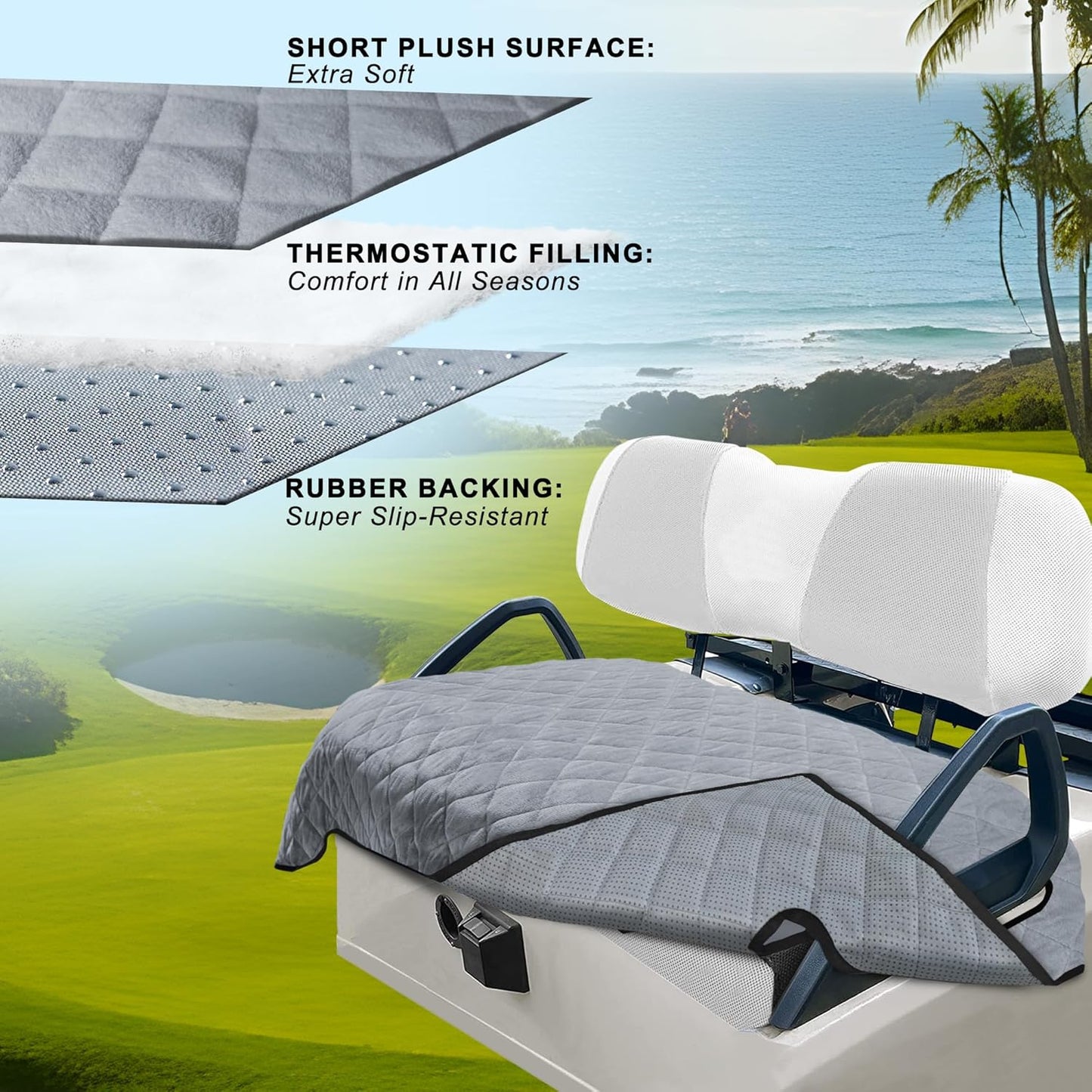 YOKYHOM Golf Cart Seat Covers, Golf Cart Seat Towel Blanket, Short Plush Surface, Soft and Comfortable, Suits EZGO, Yamaha, Club Car and Other 2-Seat Golf Carts, 51"x 30.5", Light Gray