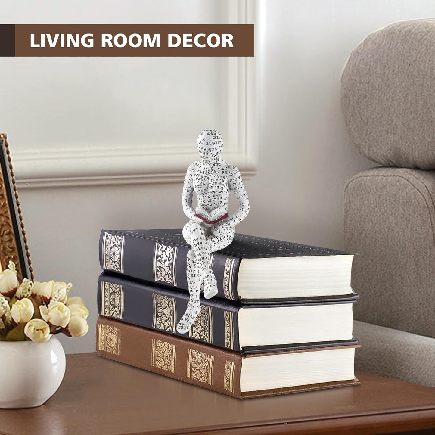 GRAPMKTG Home Decor Pulp Reading Women Thinker Statue Aesthetic Sculpture Room Decor Modern Abstract Decoration on Shelf Table Desk for Living Room Office Bedroom E