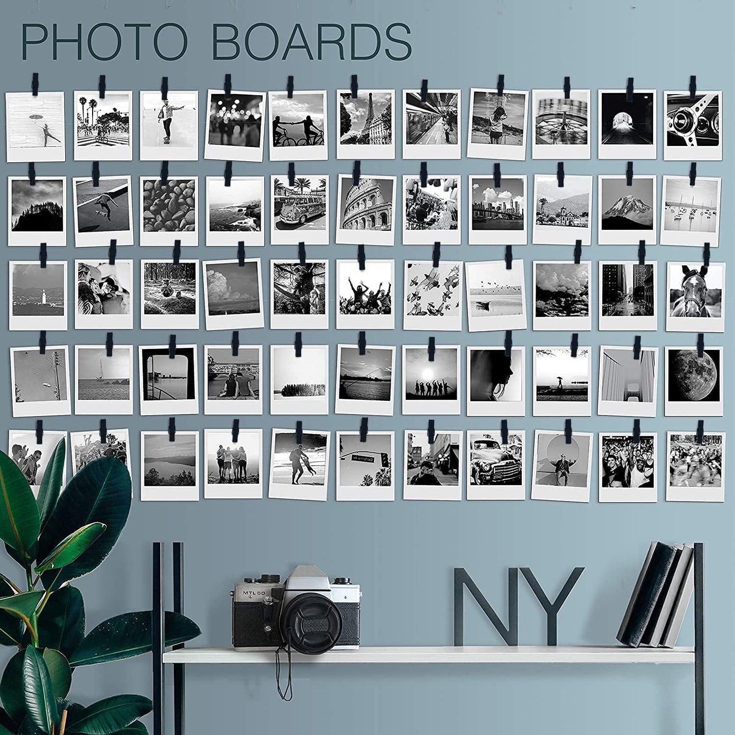 20 Pack Mini Self Adhesive Clips for Pictures - Black Wood Clip Photo Holders for Wall, Poster Hanger, Photo Cards Hanging Display Board & Picture Boards, Artwork Photos Holders Card Room Decor