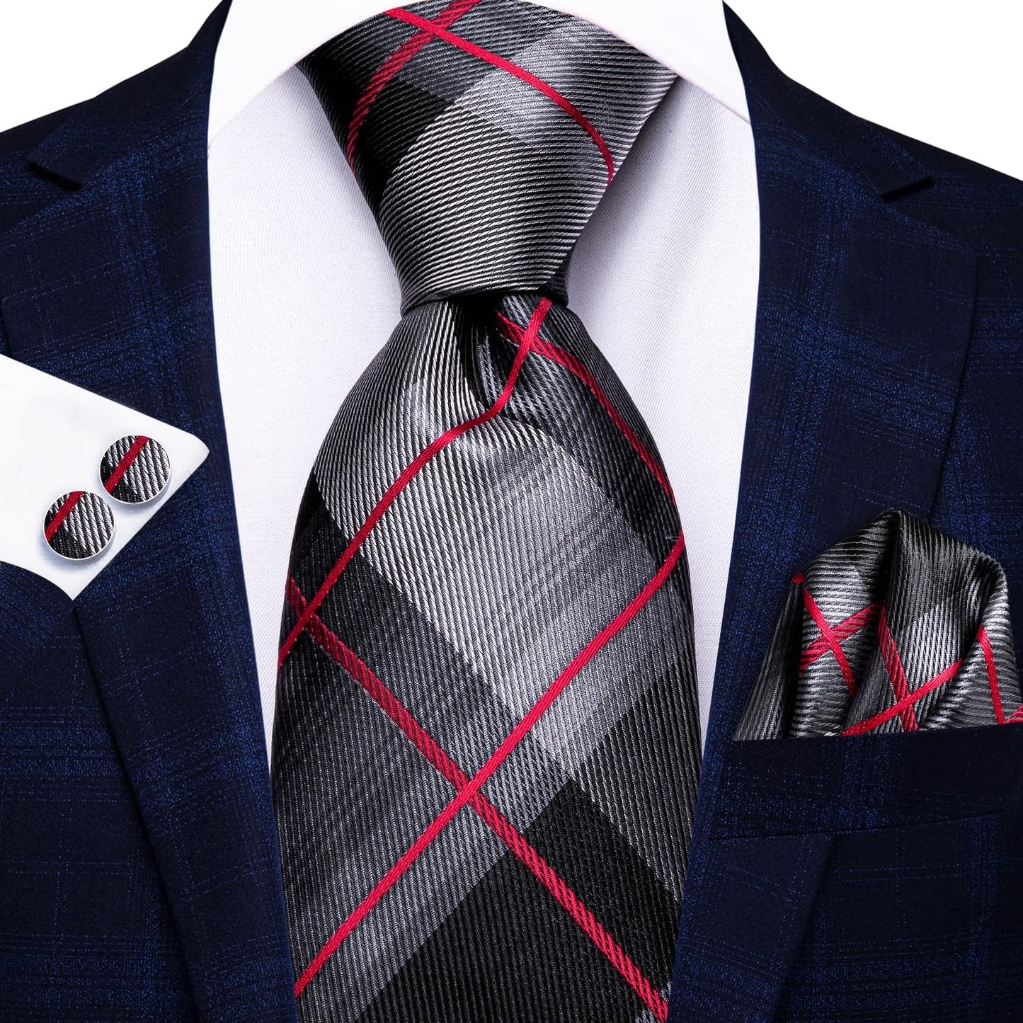 Hi-Tie Men 63inches Tie Set Extra Long Necktie Paisley Tie Pocket Suqare Cufflinks Big and Tall Men Tie