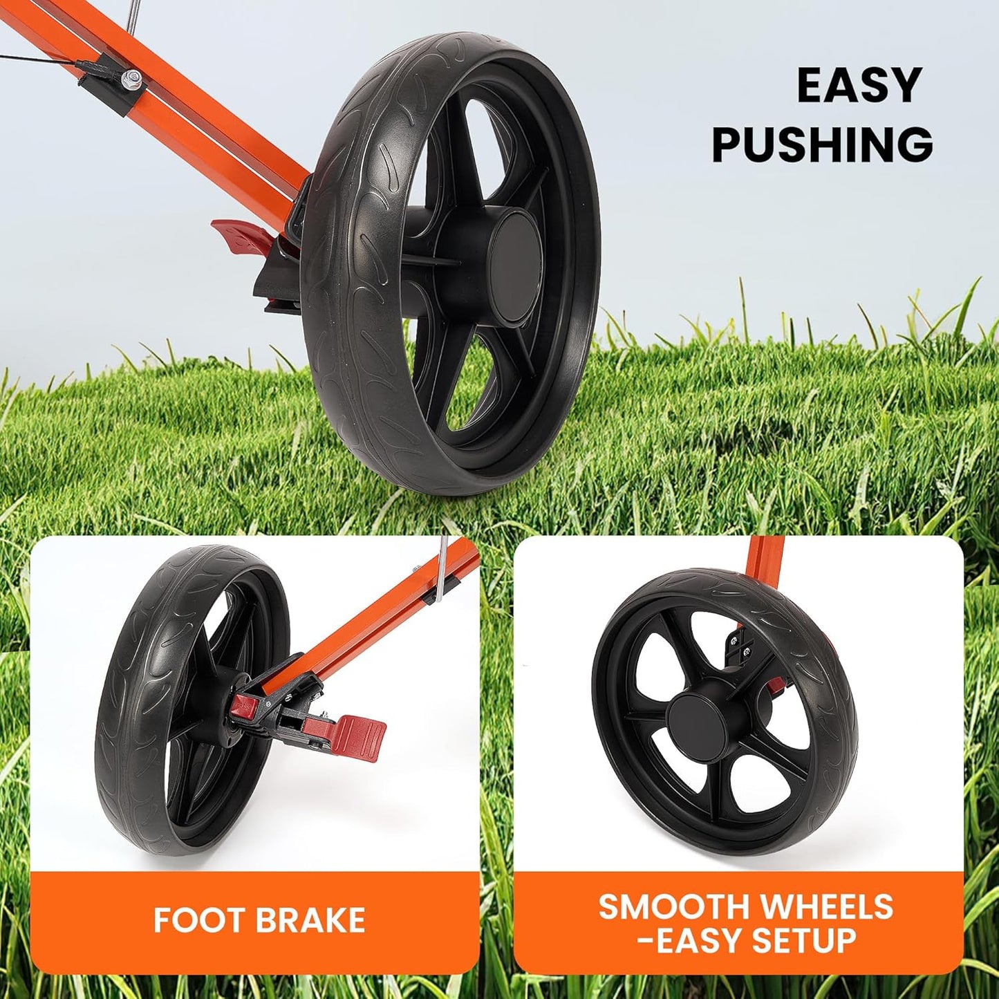 Golf Cart Golf Push Cart Golf Bag Cart with 3 Wheel Quick Folding Scorecard Holder Cup Holder Foot Brake 360 Rotating Front Wheel Large Wheelbase for Different Terrain