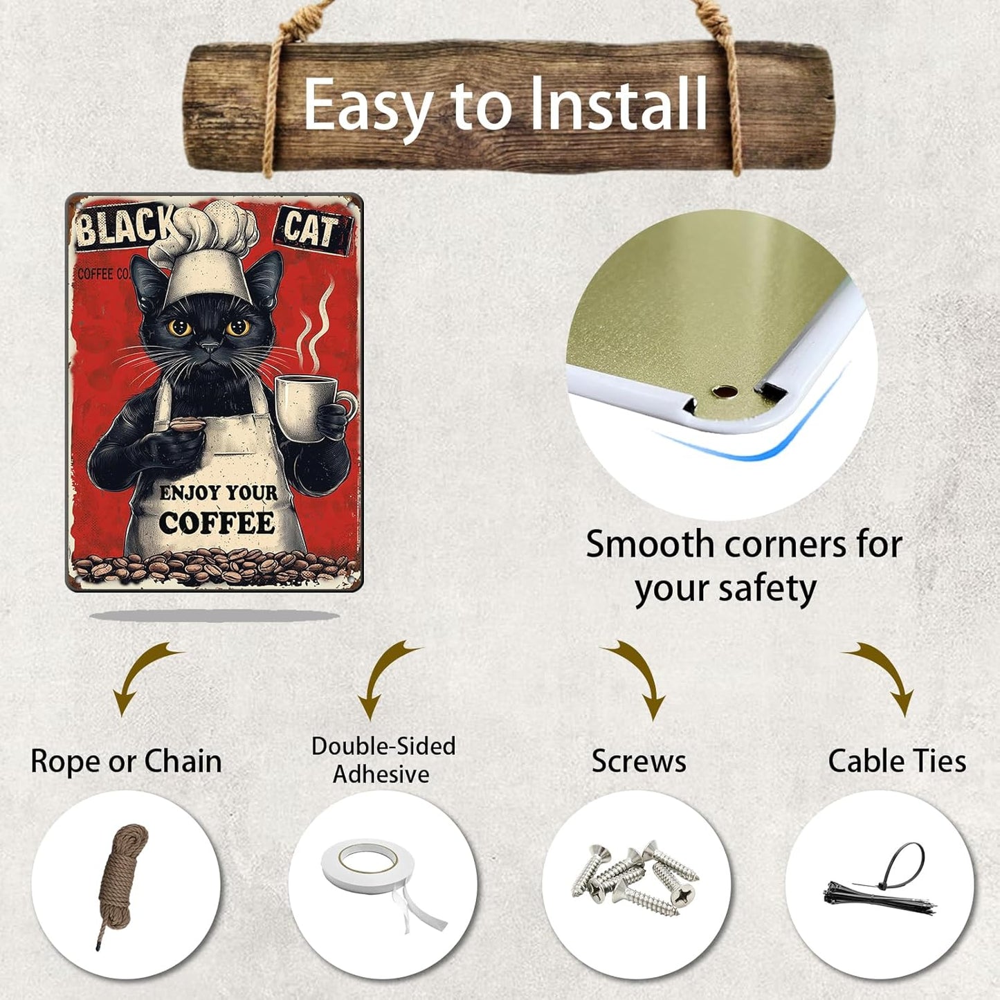 Metal Signs Black Cat Coffee Company Enjoy Your Coffee Sign Funny Vintage Tin Sign Sign Retro Wall Decor For Home Kitchen Office Farmhouse Yard Garden Shop Cafe Poster 12x16 Inch