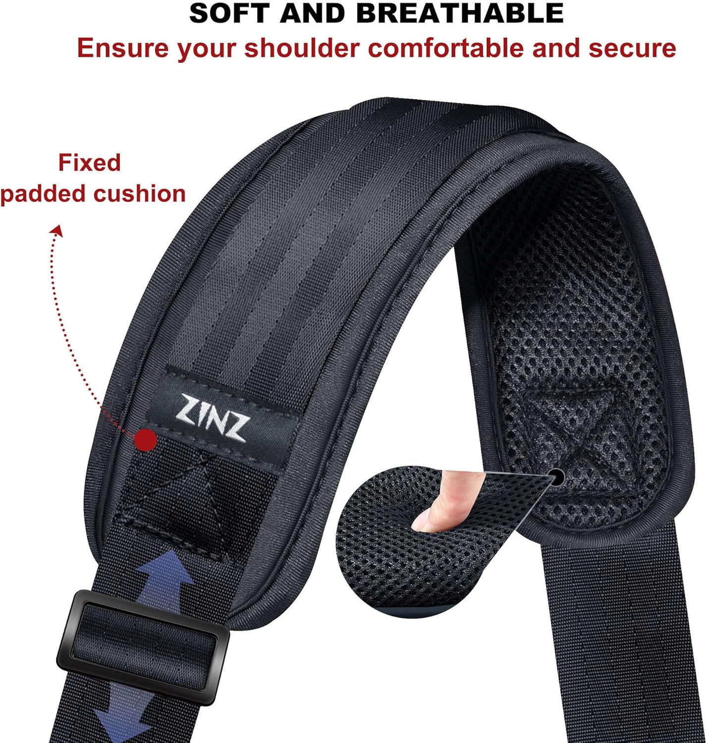 ZINZ 79.5" Universal Strap with Ultra-Thick Fixed Breathable Pad - Adjustable Heavy-Duty Shoulder Strap for Laptop, Crossbody, Luggage, Gym, Camera Bag and More - D01G01