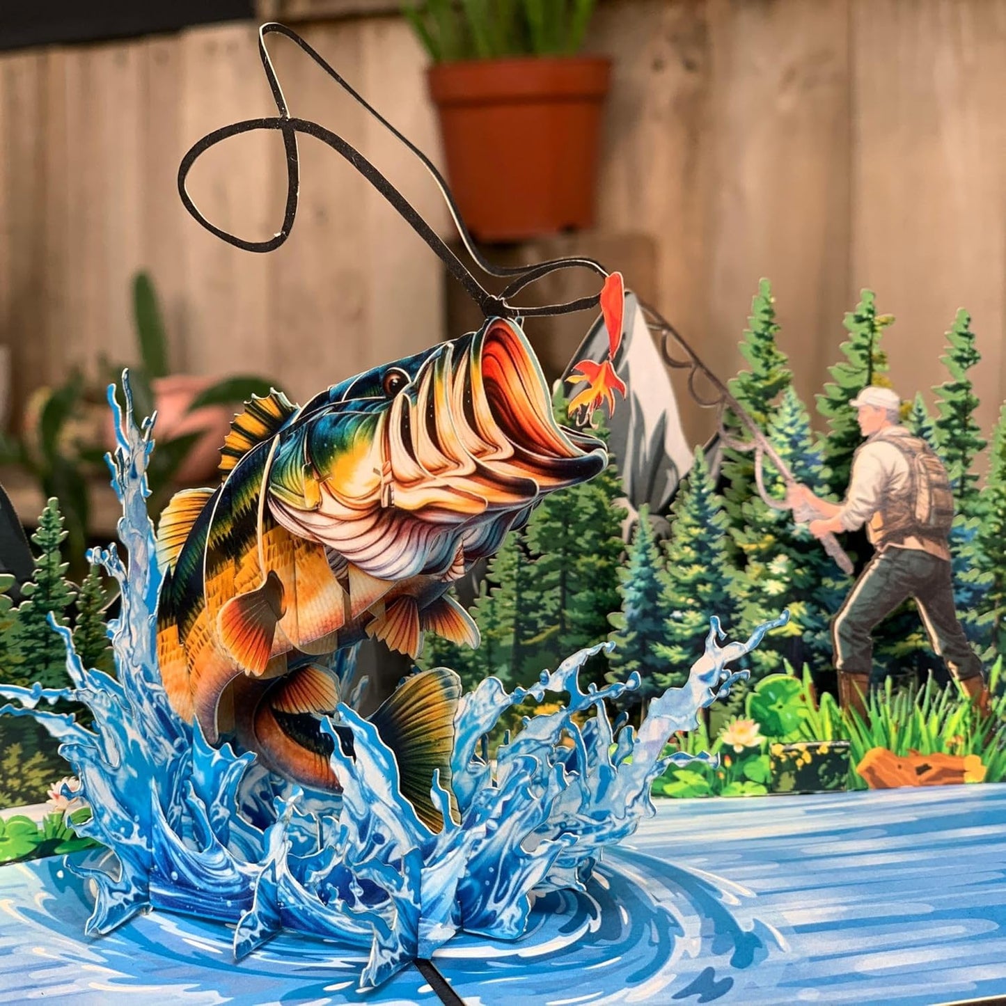 Pop Up Greeting Card, Fishing Gift, Bass Fishing, Gift and Present for Father's Day, Fisher Men Idea, Birthday, Outdoor, Thank You, Sport, Holiday, Camping, Summer