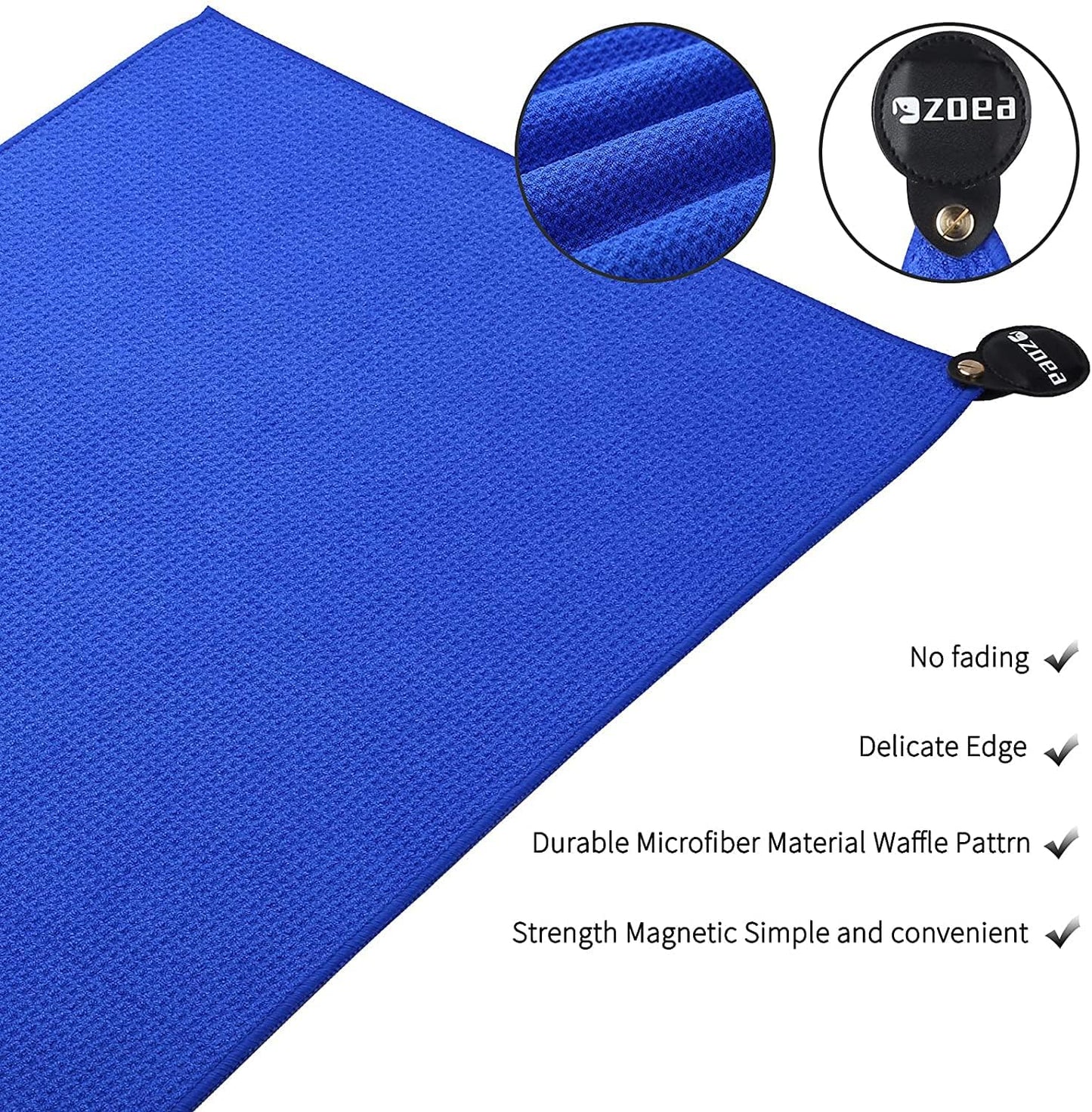 ZOEA Magnetic Towel, Magnetic Clip for Golf Towel, Microfiber Fabric Waffle Pattern Towels Industrial Strength Magnet for Strong Hold to Golf Carts or Clubs (2, Blue)