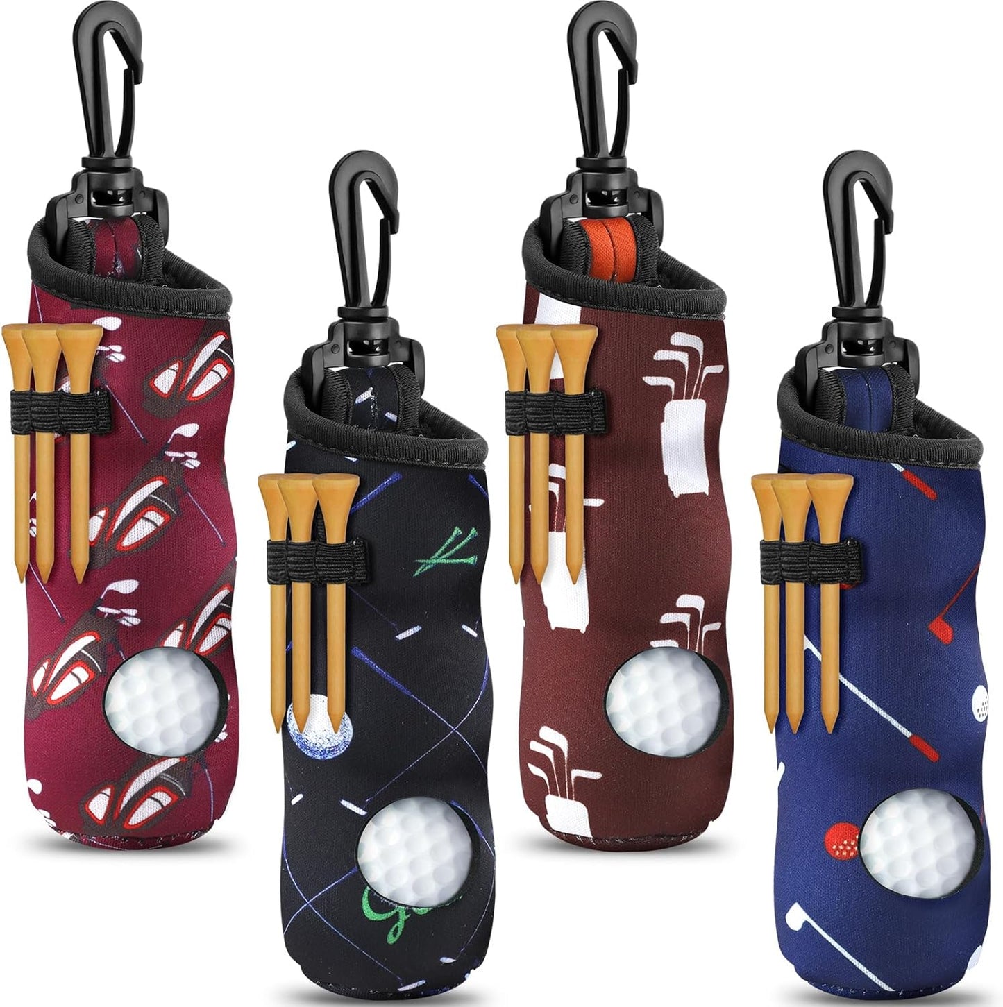 4 Pieces Golf Tee Holder Golf Ball Carry Bag Pouch Ball Holder Keychain Belt Clip Gifts Accessories