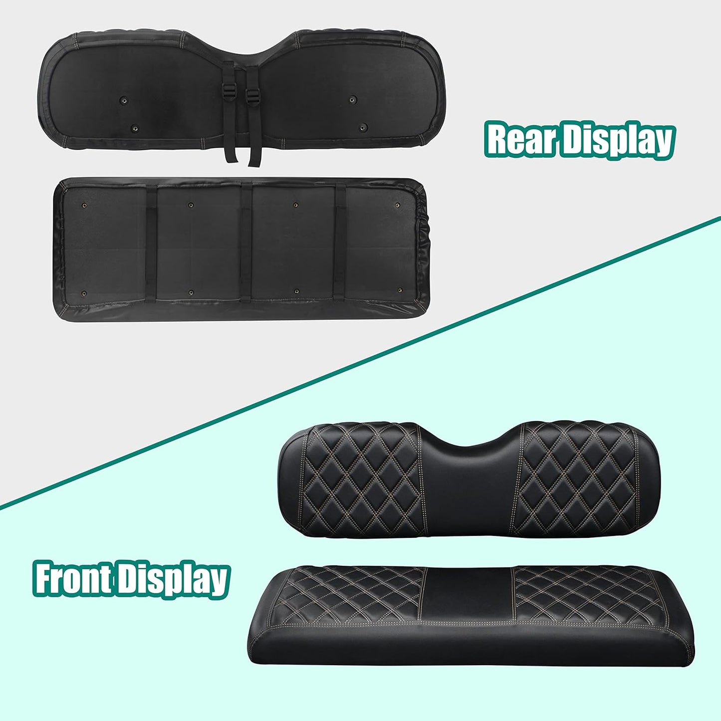 NOKINS Golf Cart Seat Covers Fit Club Car Precedent/DS/EZGO RXV/TXT/Yamaha Drive Aftermarket Standard Rear Seat Cushion, No Stapler, Multiple Colors&Breathable (Black&Brown Stitch)